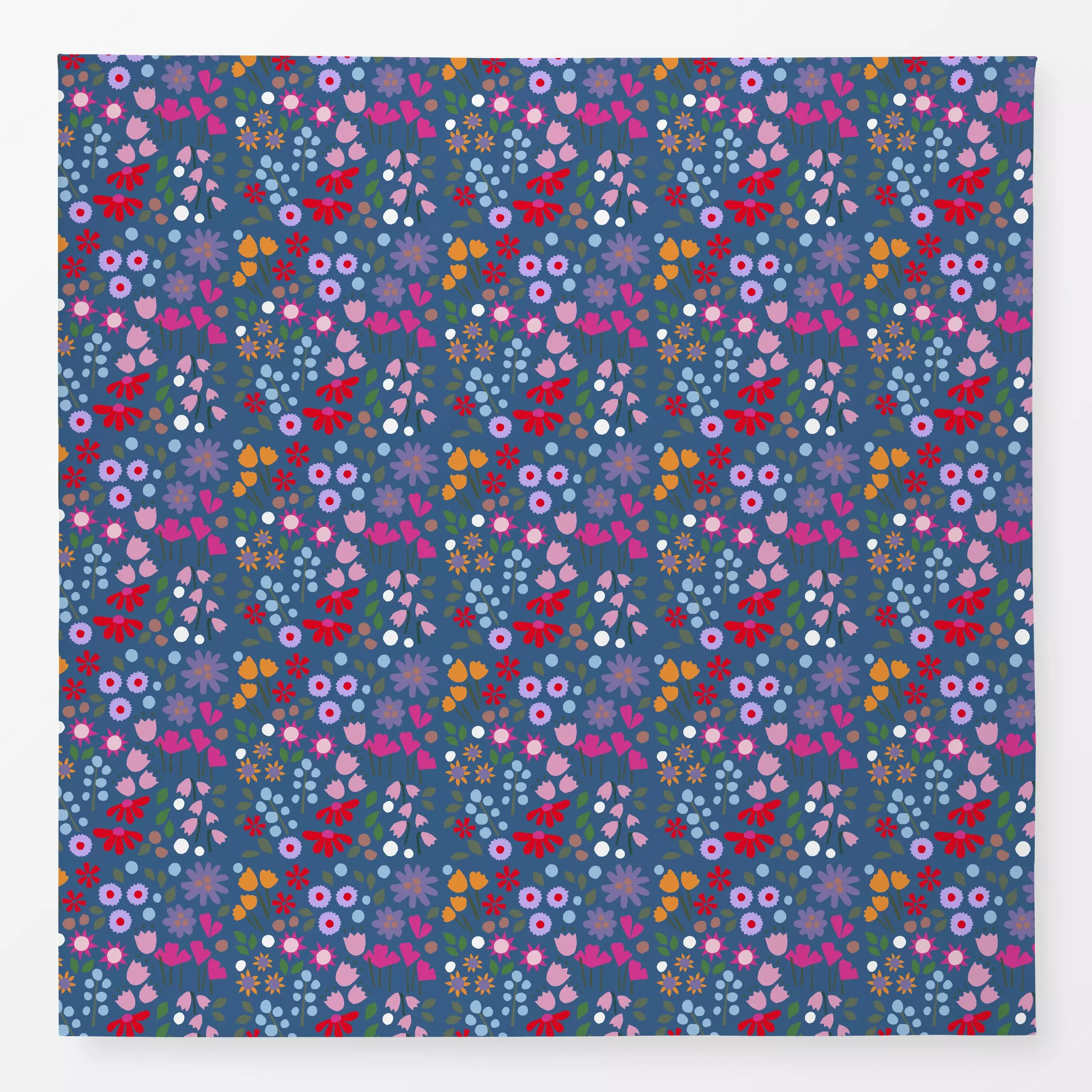 Tischdecke Millefleur Allover dunkelblau, Blumen, Ostern, von Iris Knabenschuh Textildesign