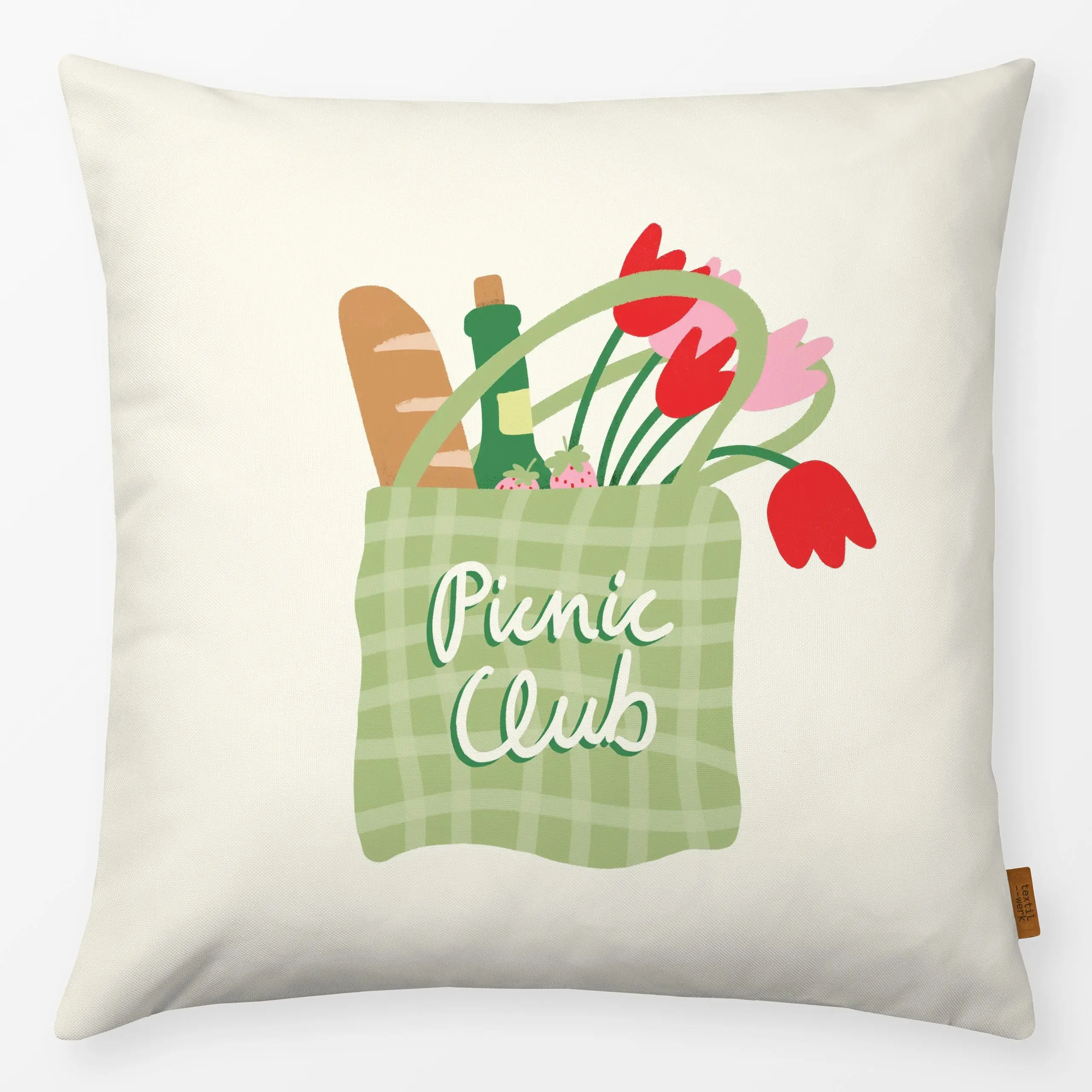 Kissen Picnic Club Bag - Blumen & Florales, Frühling, Küche, Essen & Trinken - von „Janna Schipper"; Illustration, Sommer, o...