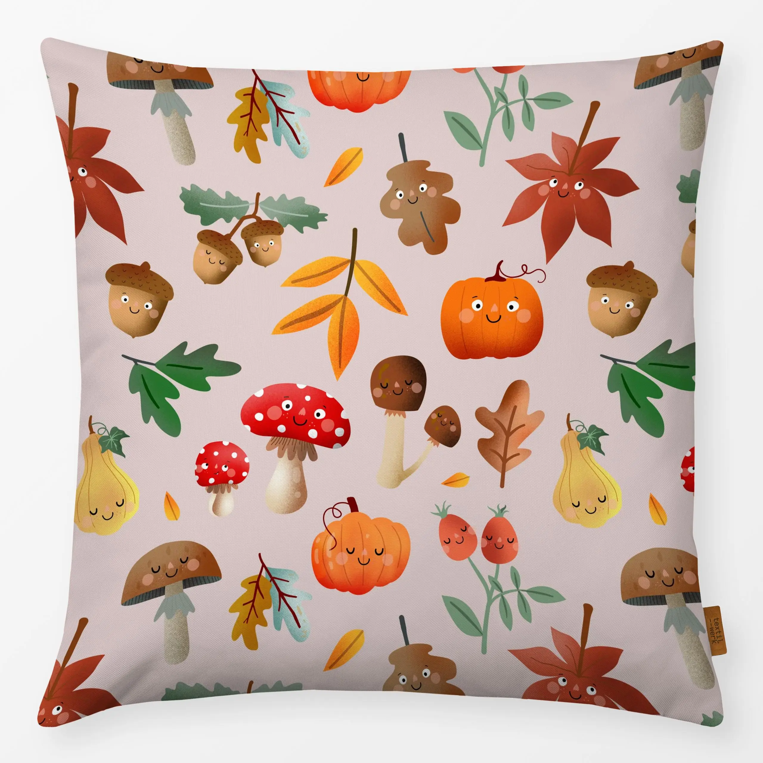 Kissen Herbstliebe Muster - nude - Herbst - von „Heyduda"; Laub, Herbst, Herbstdeko, Eicheln, pilze, Fliegenpilz, Halloween,...