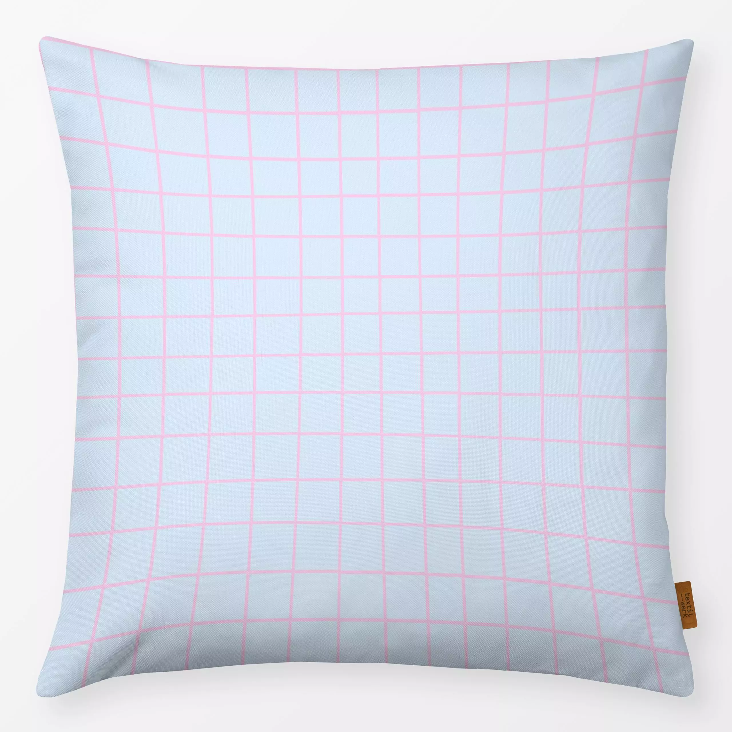 Kissen Hand Drawn Grid Blau Rosa - Sommer, Symbole & Muster - von „textilwerk"; Sommer, blau, grid, summer, minimalistisch, ...