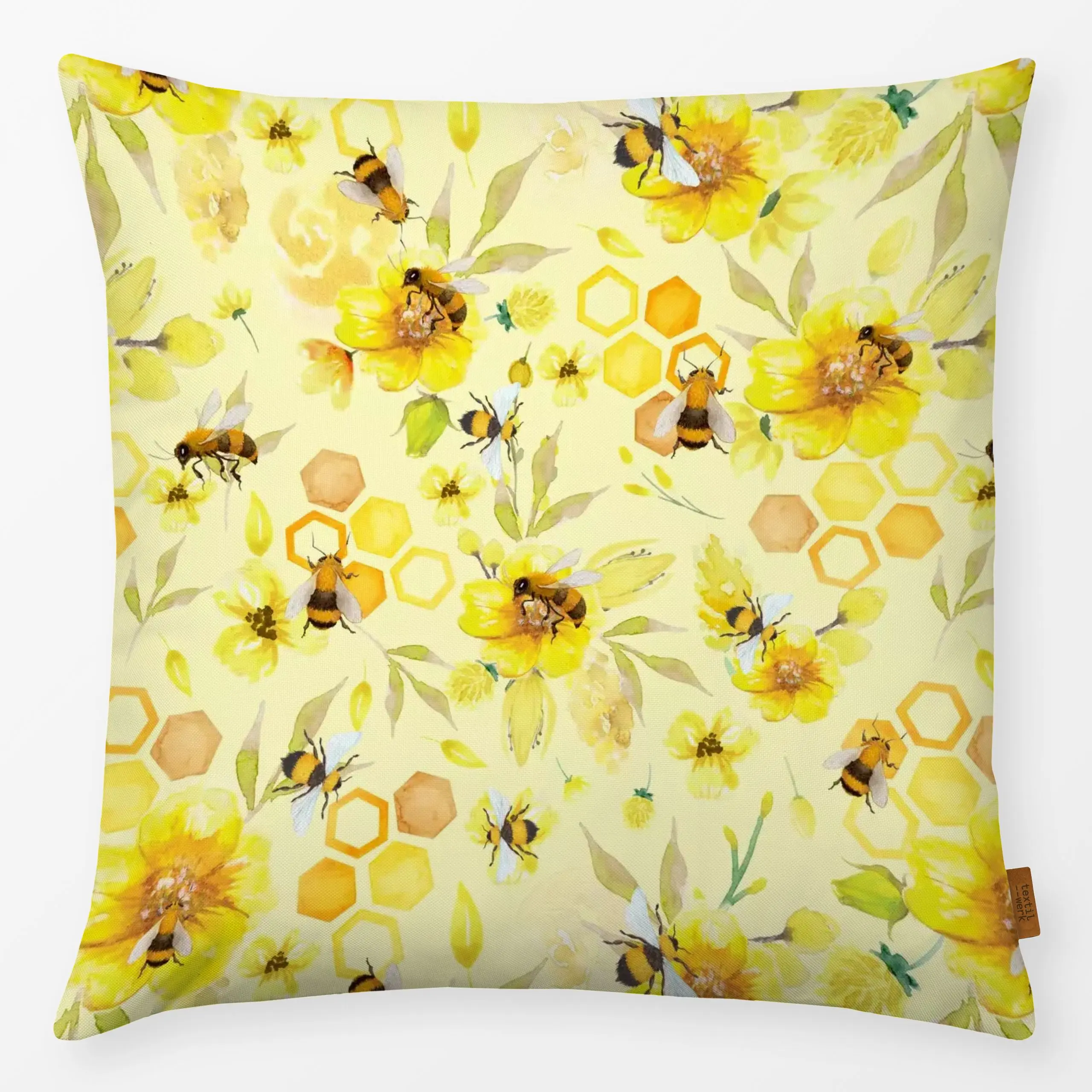 Kissen Bienen in der Blütenwiese - Tiere - von „Uta Naumann"; Wasserfarben, Blumen, Sommerblumen, Insekten, Sommer, Bienen, ...
